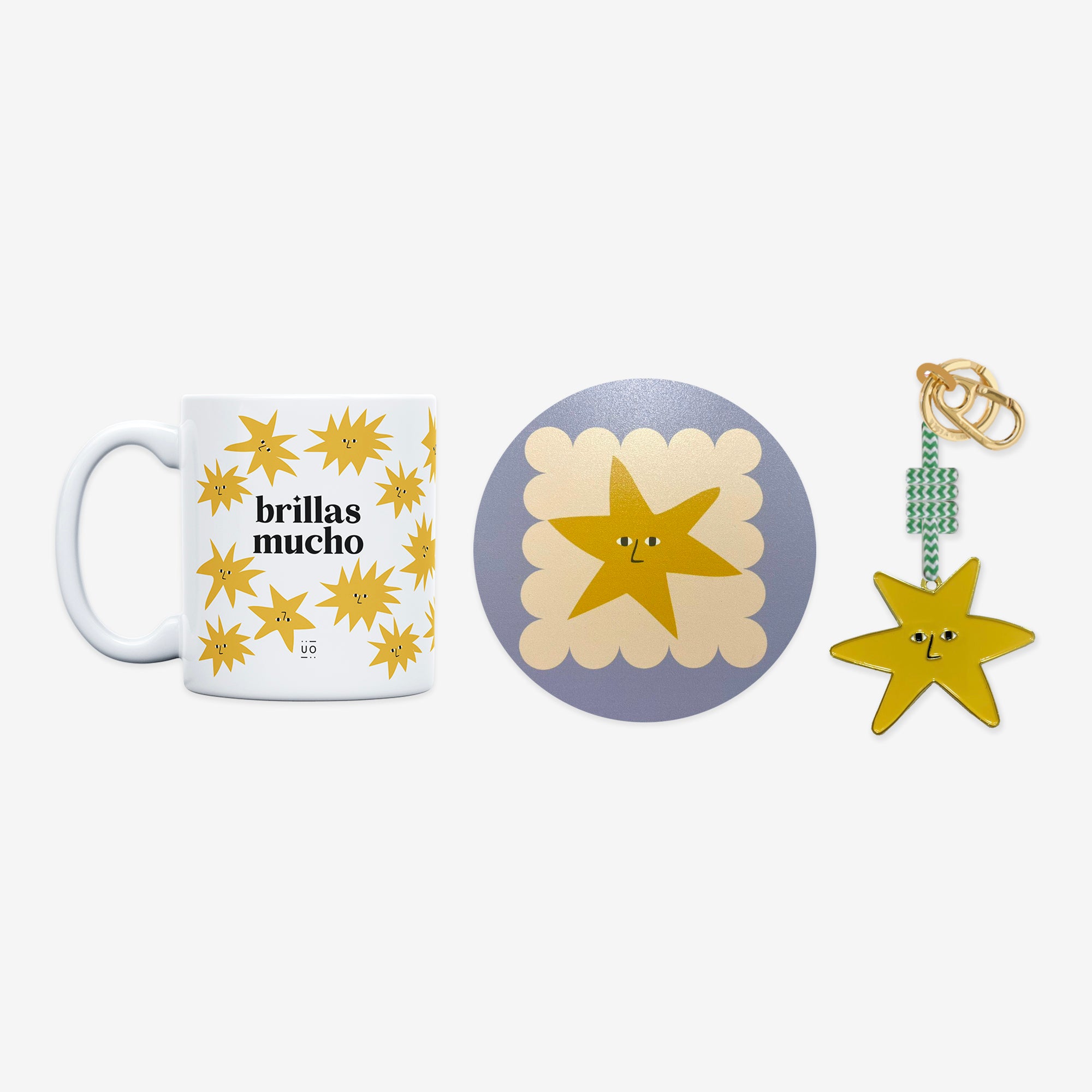 Kit Taza + Posavasos + Llavero "Brillas Mucho"