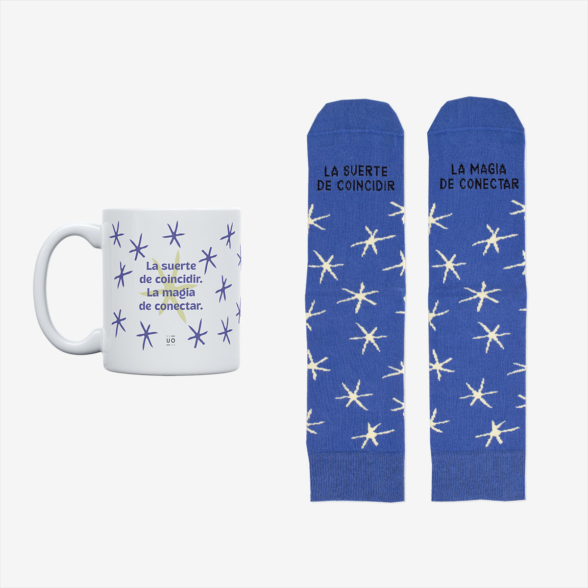 Kit Taza + Calcetines "La suerte de coincidir, la magia de conectar"
