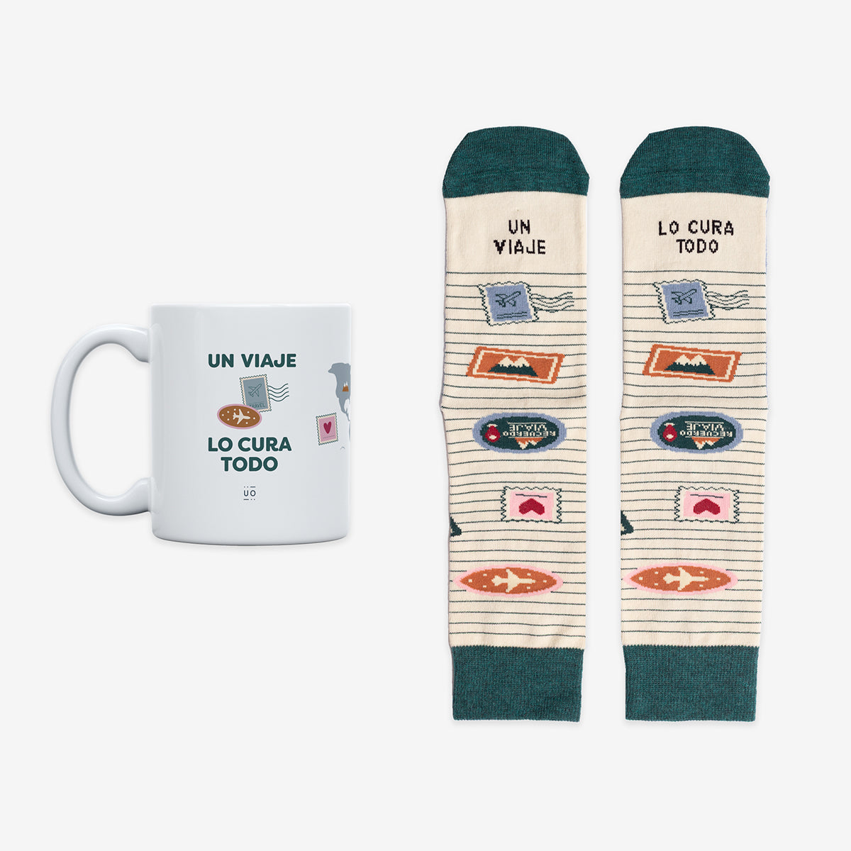Kit Taza + Calcetines "Un viaje lo cura todo"