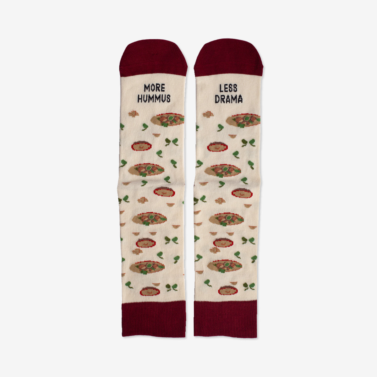 Calcetines solidarios "More hummus, less drama"