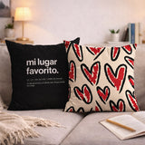 Funda de cojín "Mi lugar favorito" Definición Corazones