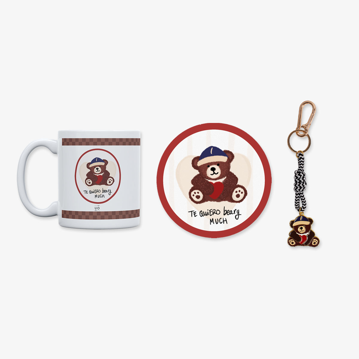 Kit Llavero + Taza + Posavasos "Te quiero beary much"