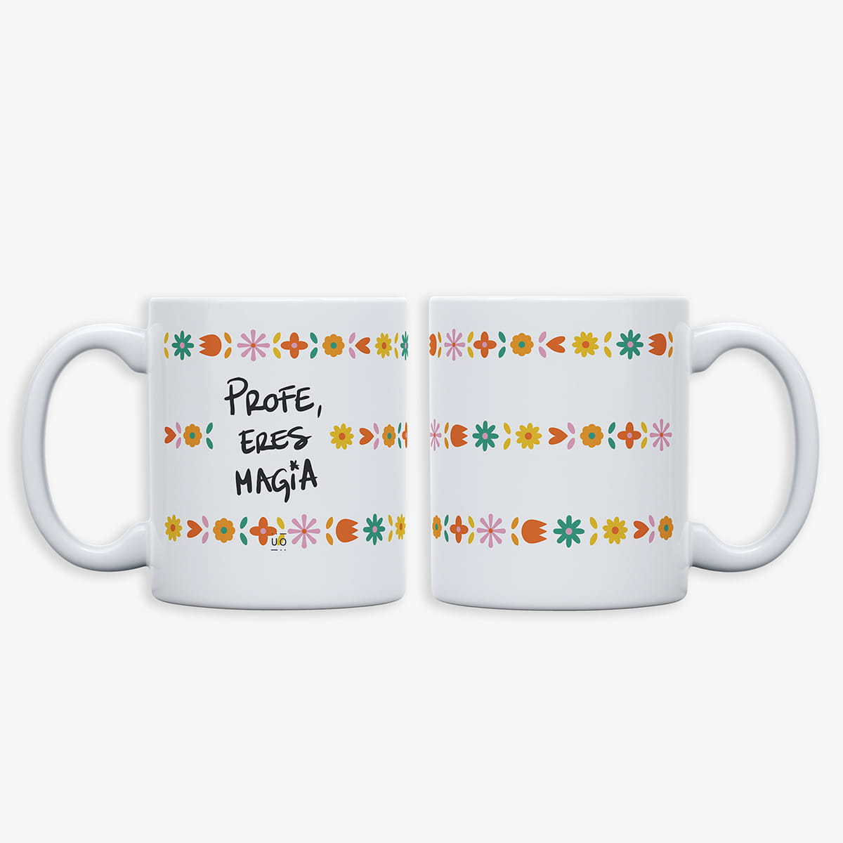 Kit Taza + Posavasos + Llavero metálico "Profe eres magia"
