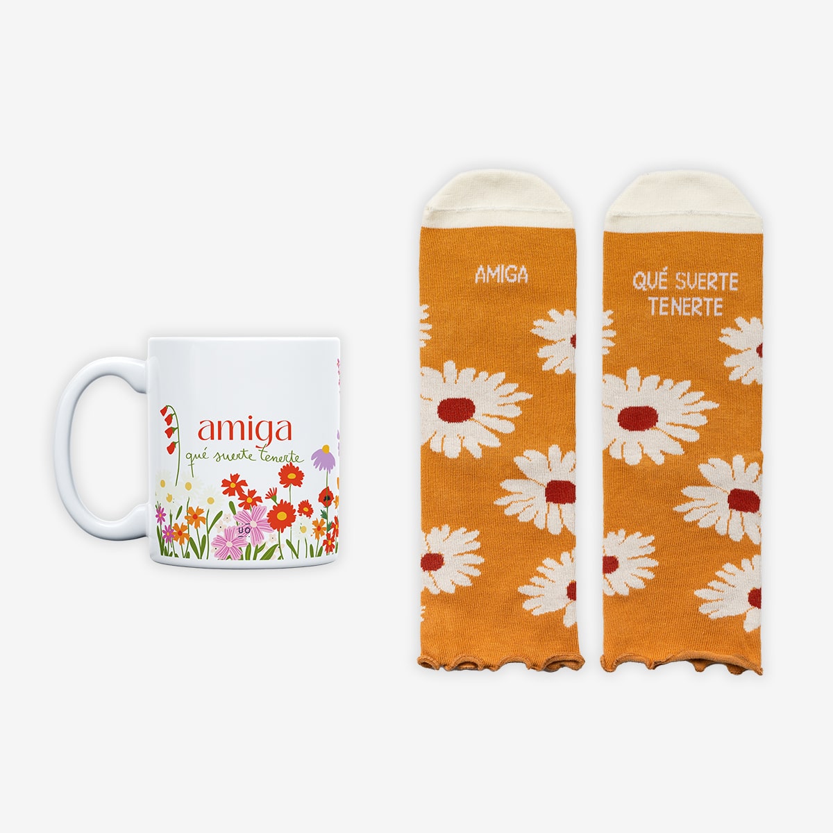 Kit Taza + Calcetines "Amiga, qué suerte tenerte"