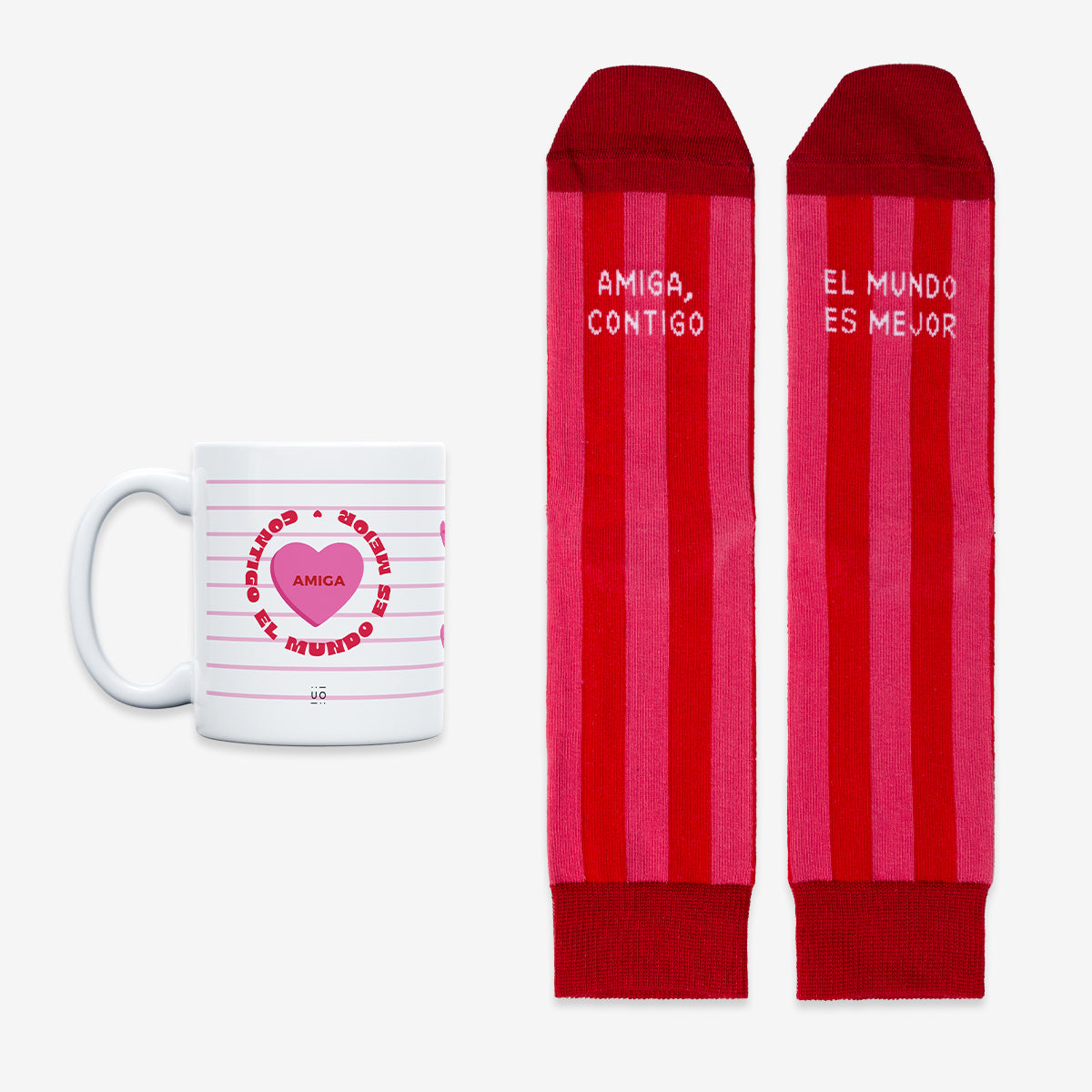 Kit Taza + Calcetines "Amiga contigo el mundo es mejor"