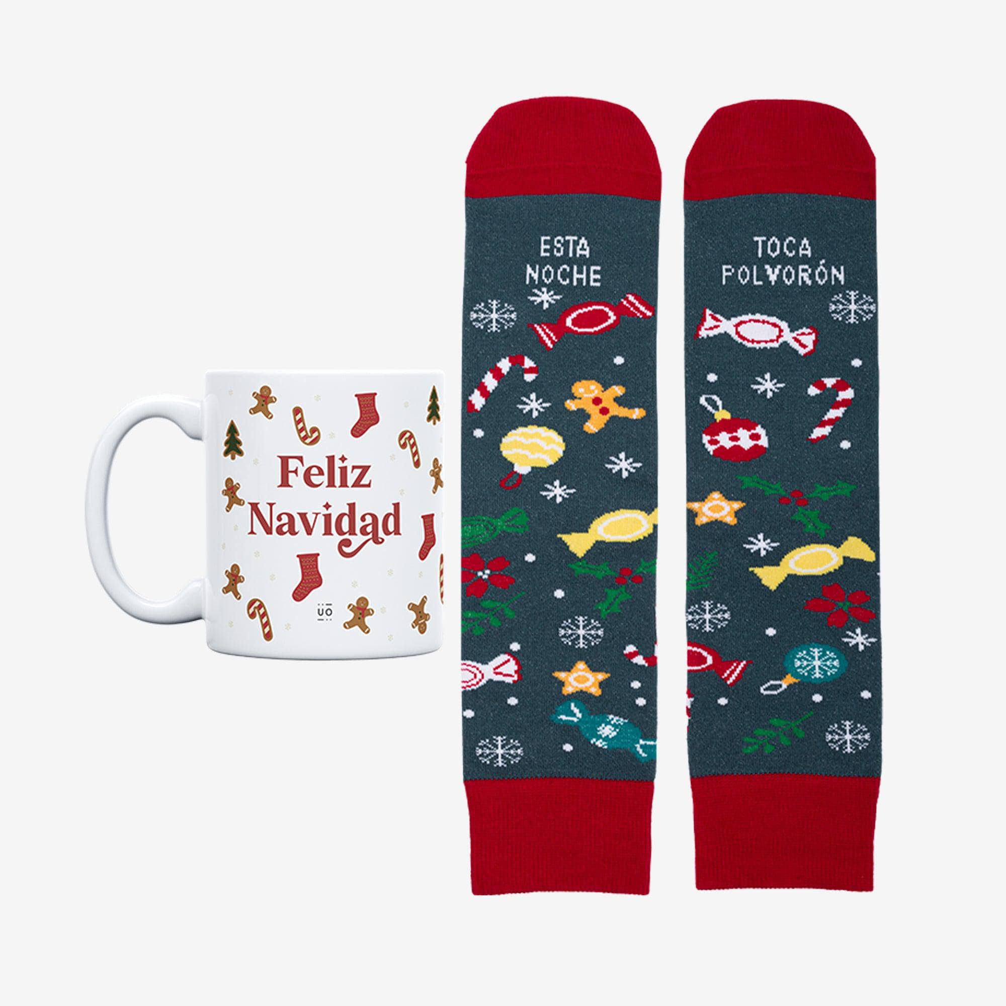 Kit Taza + Calcetines "Esta noche toca polvorón"