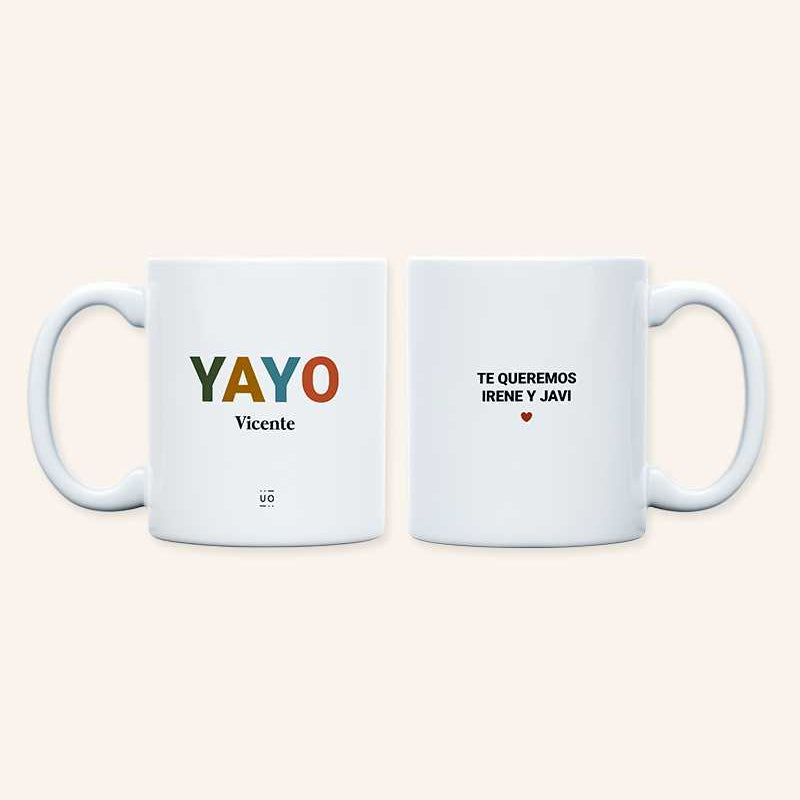 Taza Personalizad "Yayo...., te queremos" Letras colores